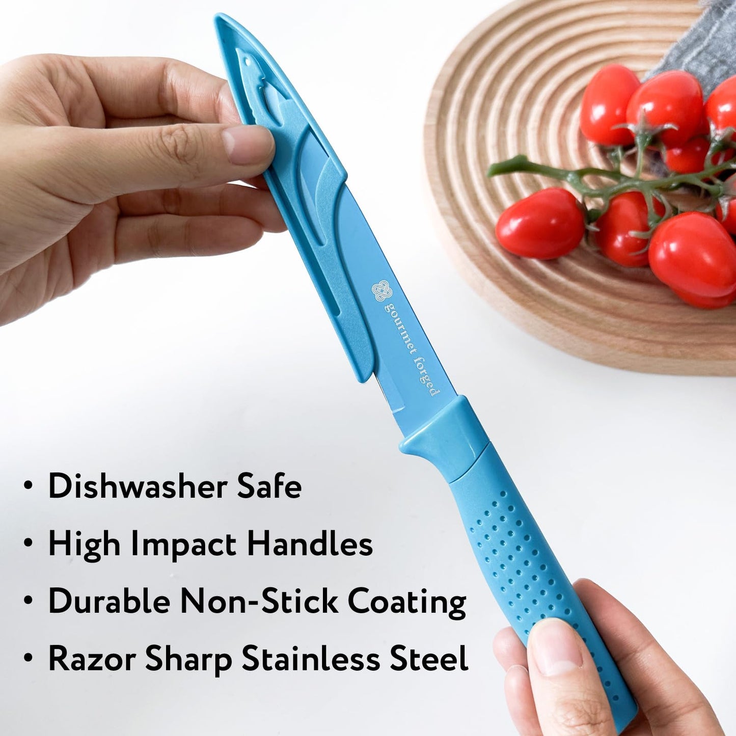 Gourmet Forged ColorSlice 3 PC Color-Coded Paring Knife Set. 5" Fruit Knife, 3.5" Paring, 3" Birds Beak Peeler.