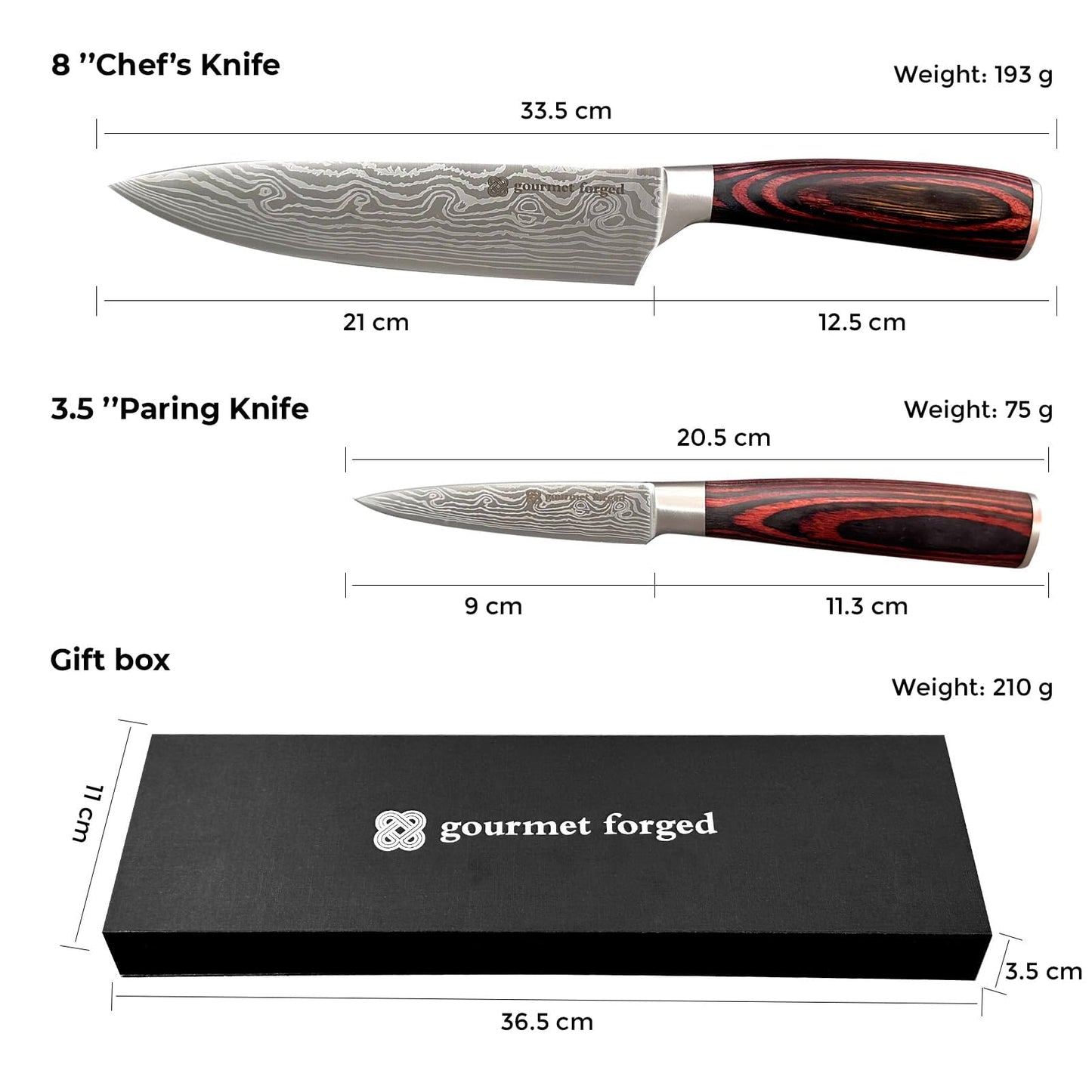 Gourmet Forged ChefDuo Professional 8 inch Chef Knife and 3.5 inch Paring Knife 2 Piece Set