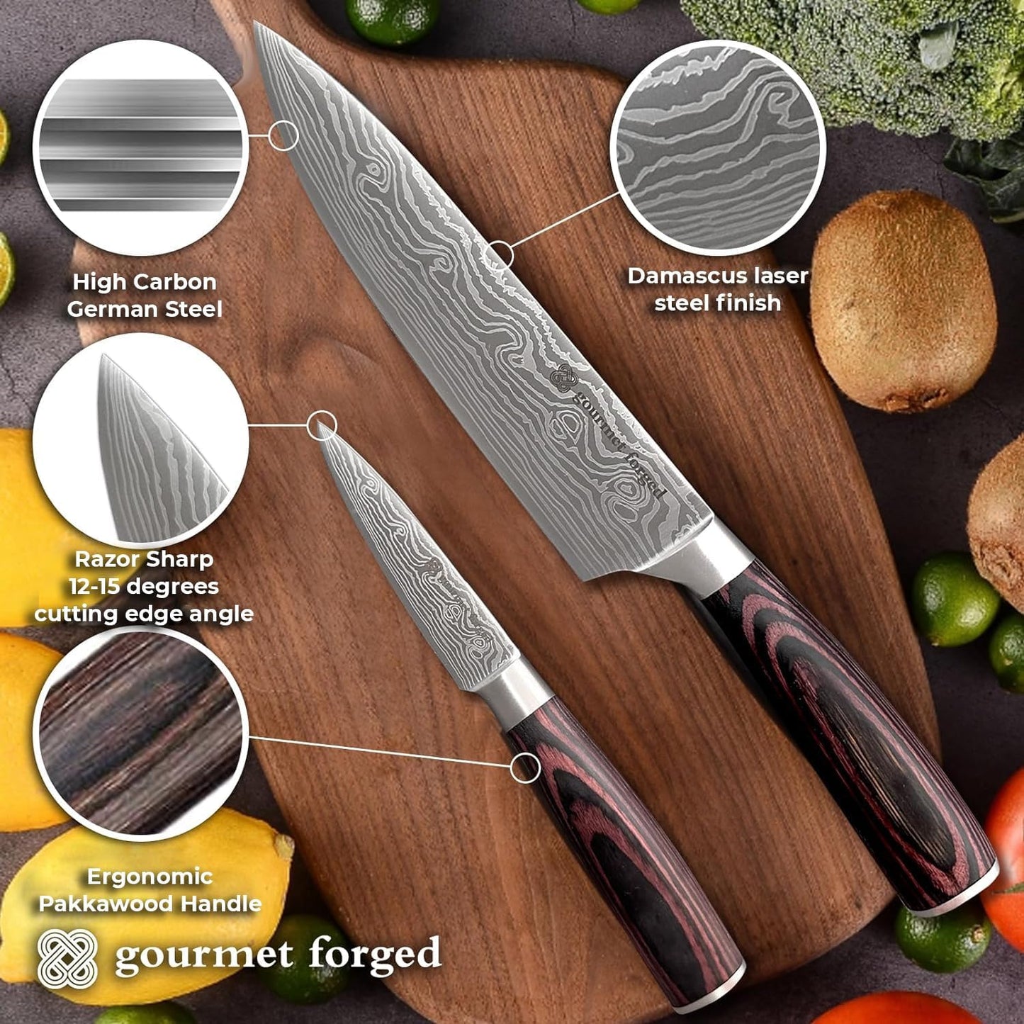 Gourmet Forged ChefDuo Professional 8 inch Chef Knife and 3.5 inch Paring Knife 2 Piece Set